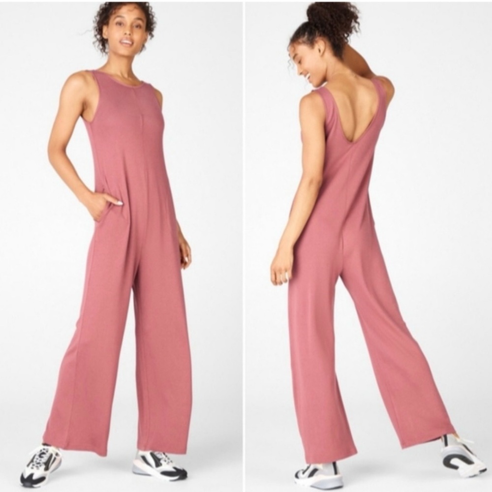 Fabletics Grace Jumpsuit XXS Dusty Rose Pink Mauve Athleisure One Piece Comfy